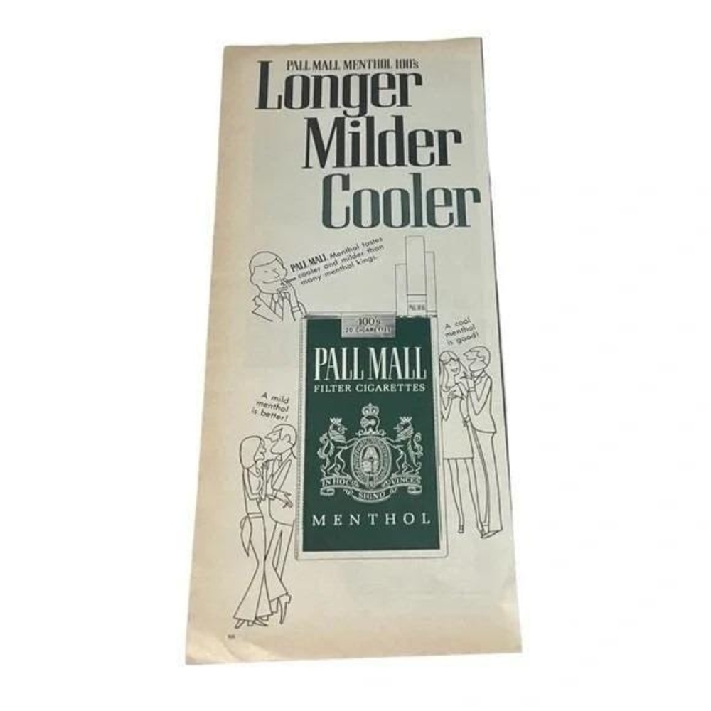 1970 Pall Mall Longer Milder‎ Cooler Cigarettes Original Vintage Print Ad